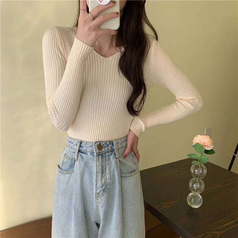 2026 Femme Basic Solid Jersey Tops Autumn Winter Women Sweaters Casual Long Sleeve Knitted Pullover Sweater Fashion Clothes XJ260305