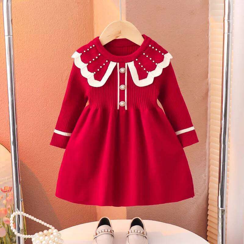 90-150cm Girls' Spring and Autumn New Style Children's Baby Princess Knitted Fashion Sweater Dress Z260304