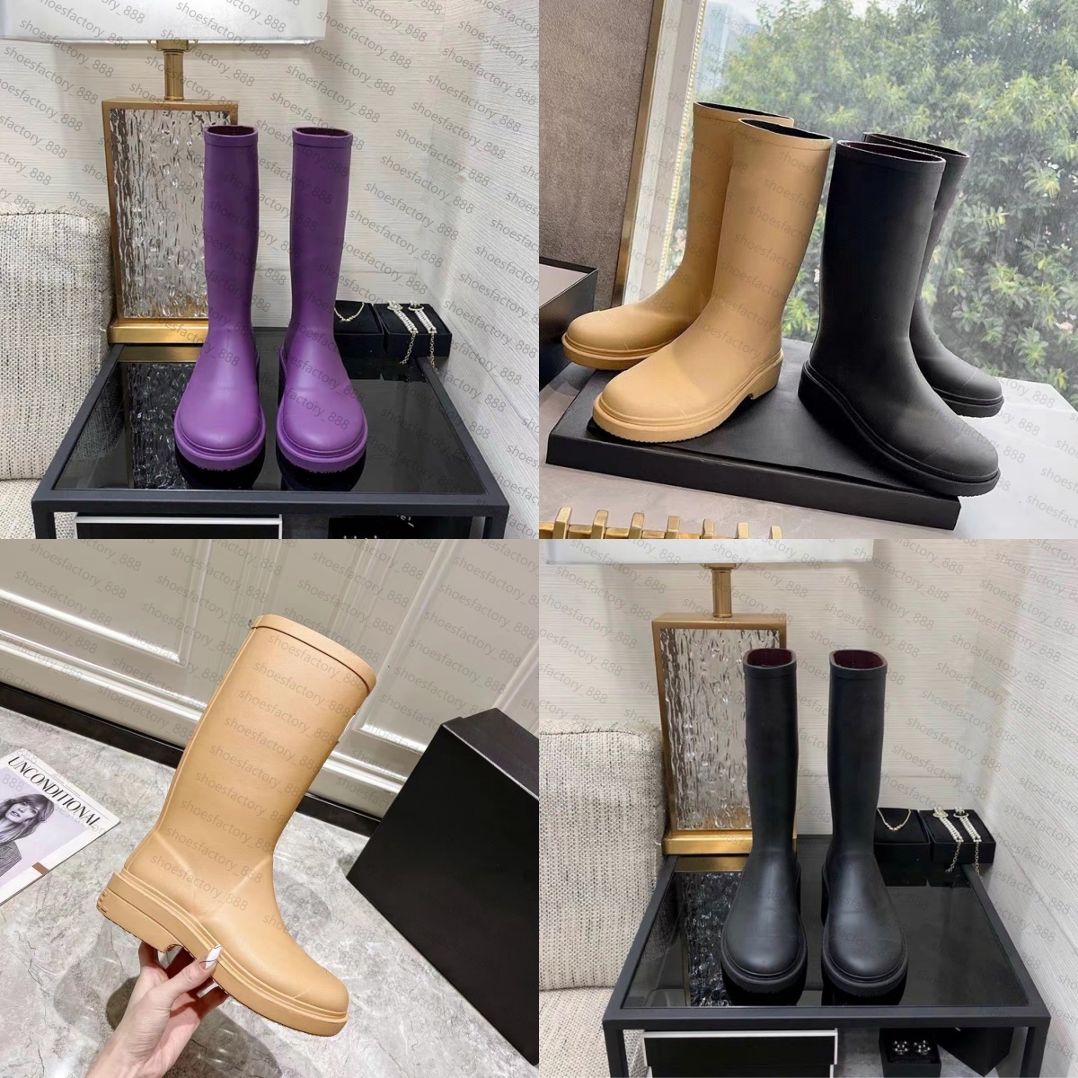 rain boots long boots rubber boot brand designer square toe round toe thick soled waterproof rain boots for female knights popular fashion trend black knee high boots