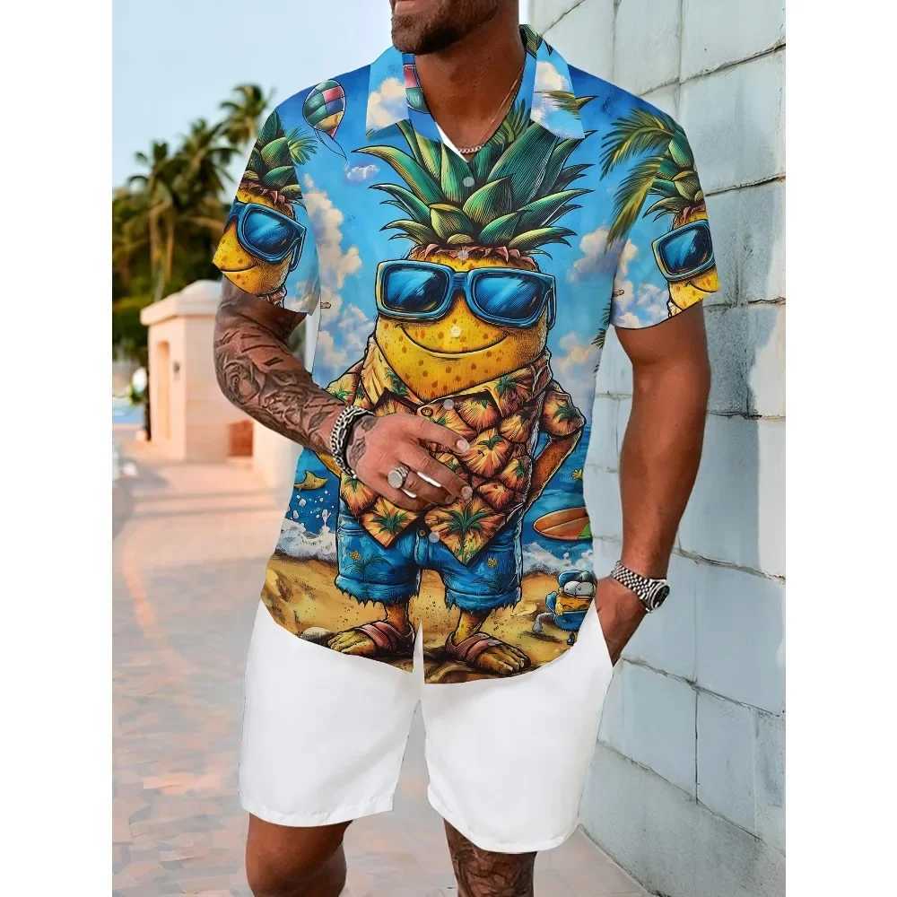 Pineapple 3D Print Sport Men Women Vacation Hawaiian Shirt Outdoor Casual Loose Comfort Trendy Fun Beach Short-sleeve Top Summer M260305