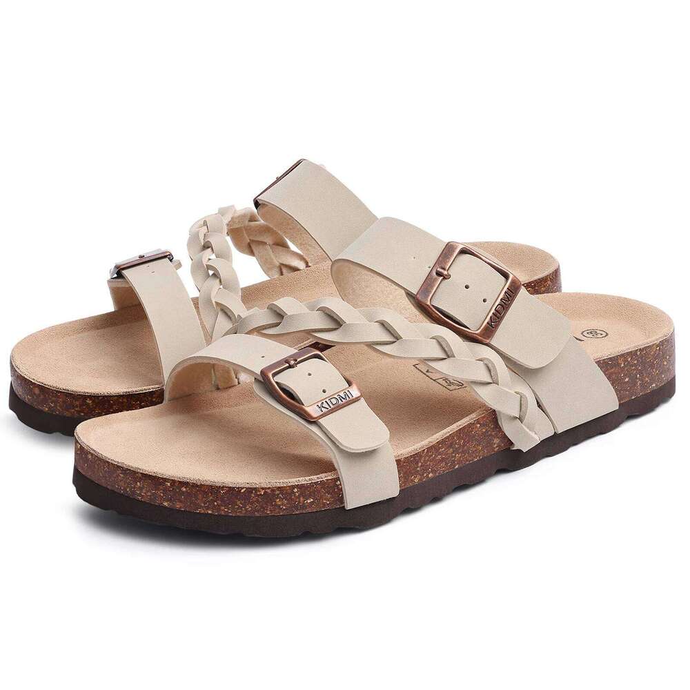 KIDMI Women's Cork Footbed with Arch Support Comfortable Slip-On Slide With Adjustable Buckle New Summer Sandals