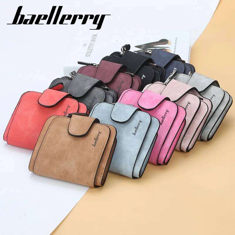 Baellerry Women's Fashion Short Wallet Multi-Card Holder Coin Purse Buckle Abrasive Leather PU Zipper Wallets C260304