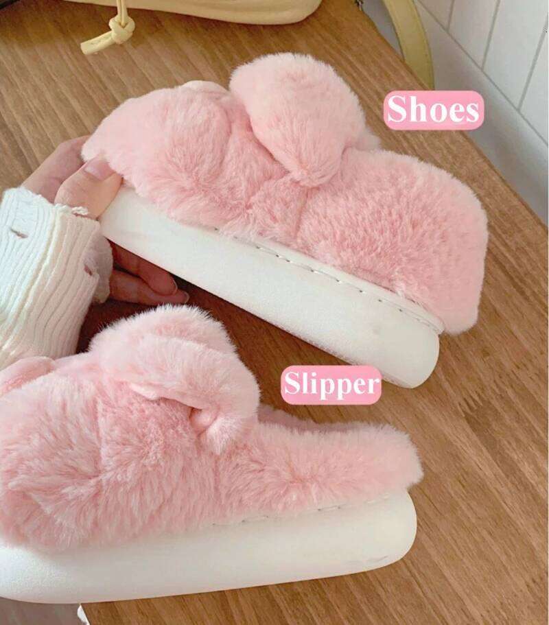 Pink Pig Cotton Slippers Women's Winter Warm Anti-Slip Cute Cartoon Soft Plush Indoor Fluffy Slipper for Girls Home Floor Shoes