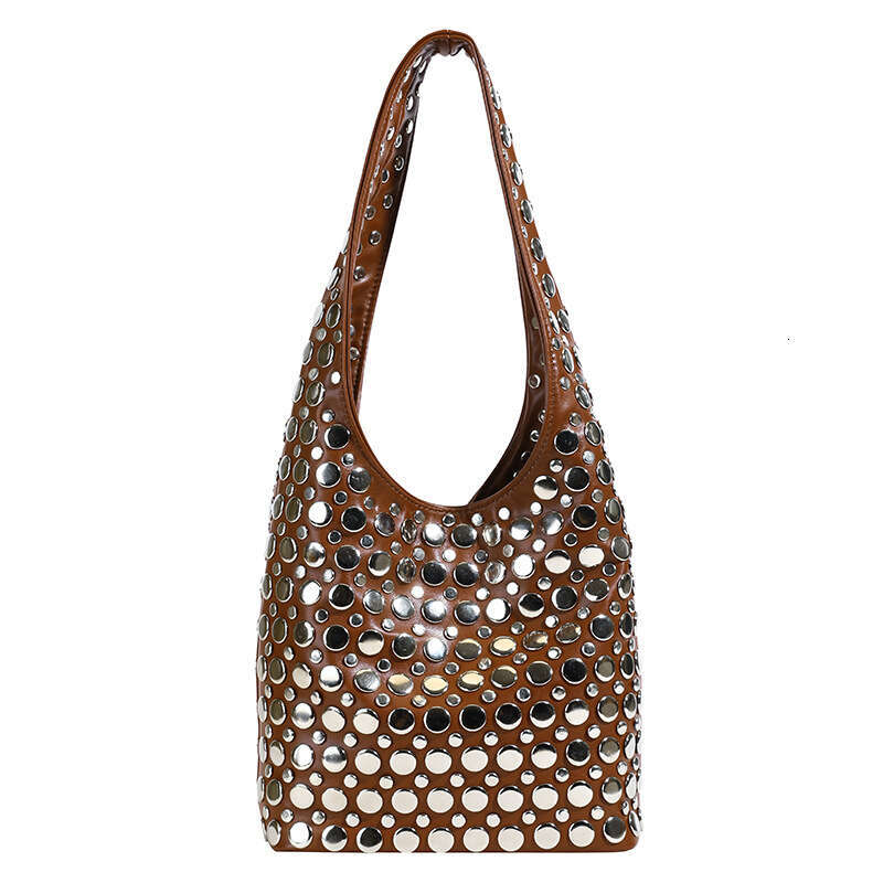 European and American Fashion Handbag for Women 2025 New Casual Bucket Personality Trendy Cool Polka Dot Rivet Underarm Bag