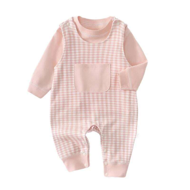 Unisex Baby Cotton Soft Spring-Autumn Romper Set Infant Long-Sleeve Top & Plaid Overalls Halloween Cute Outdoor Crawling Outfit Z260304