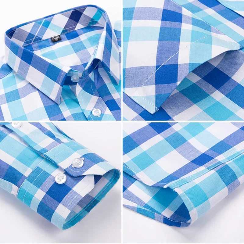 Mens Classic Plaid Long Sleeve Shirts Single Pocket Comfortable 100 Cotton Casual Shirt Slim Fit Button Down Workwear Shirts M260305