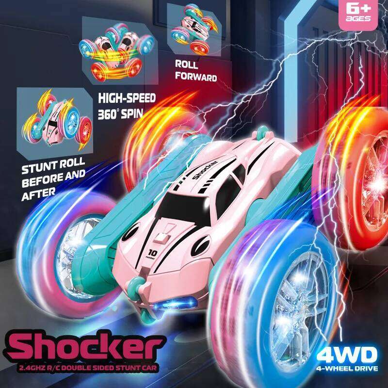 4WD RC Cars with Light 2.4GHz Remote Control Double Sided Flip 360 Rotating Electric Race Stunt Toy Car for Boys Girls Gifts Z260304
