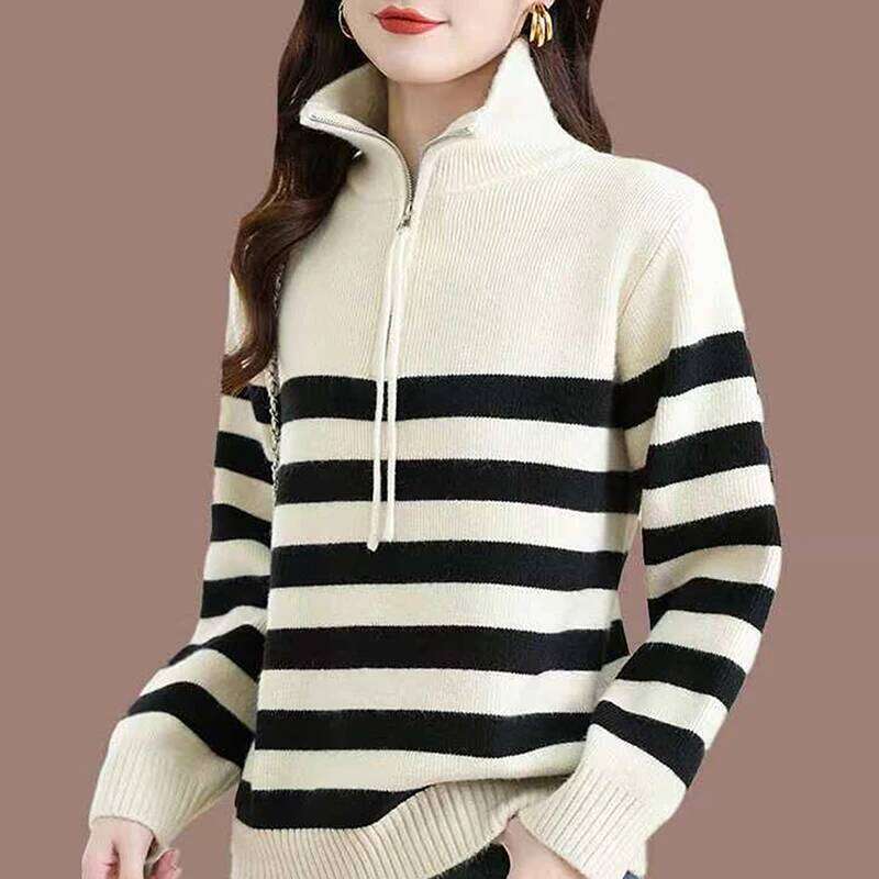 New Fashionable Lapel Pullover Long-Sleeved Zipper Knitted Sweater For Women In Autumn And Winter, Korean Popular Top -JR818 XJ260305