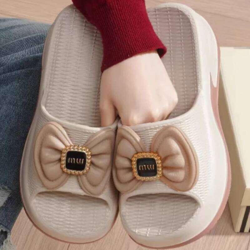 Kidmi EVA High-value Versatile Womens Round Head Slippers Summer New Fashion Thick-soled Elevated Bow Flip-flops