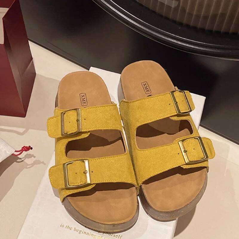 Kidmi Women's Sandals Soft-soled Platform Fashion Slip-on Shoes Indoor And Outdoor Can Be Wear Roman-style Belt-buckle Slippers