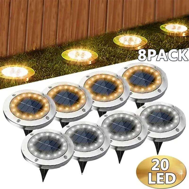 1/4/8Pcs Lights Outdoor 8/20LEDs Disk Underground Lamp Spotlight Buried Solar Light for Home Garden Lawn Yard Decoration 26H0305