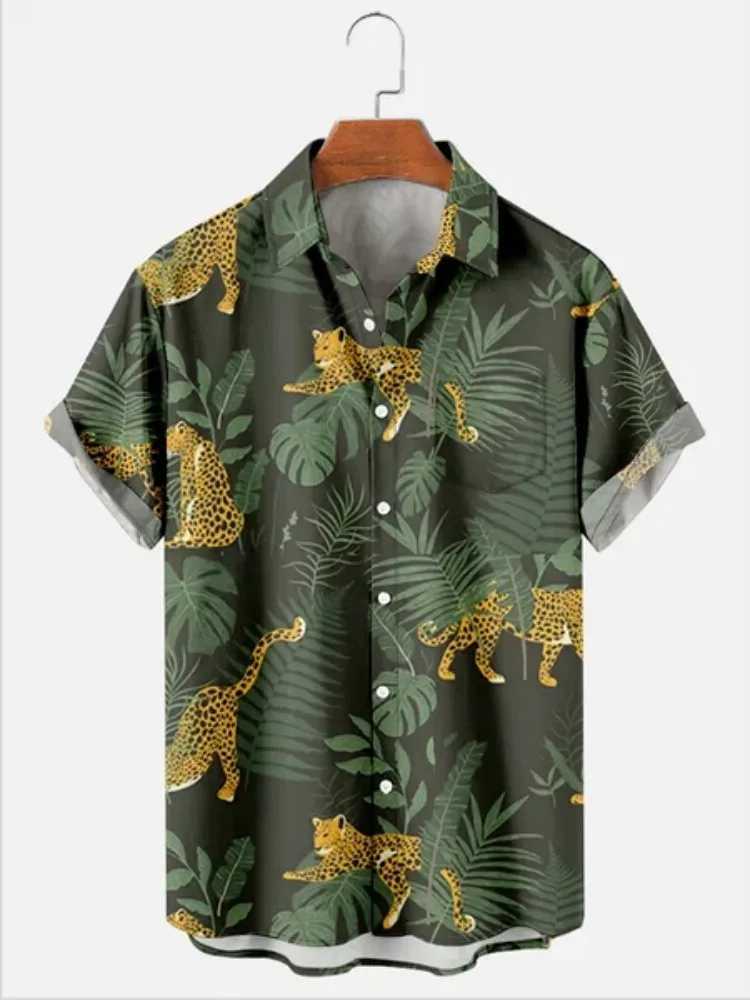 Hawaiian Mens Print Short Sleeve Shirt Beach Coconut Tree Fashion Lapel Top 2025 New for Men Floral Clothes M260305