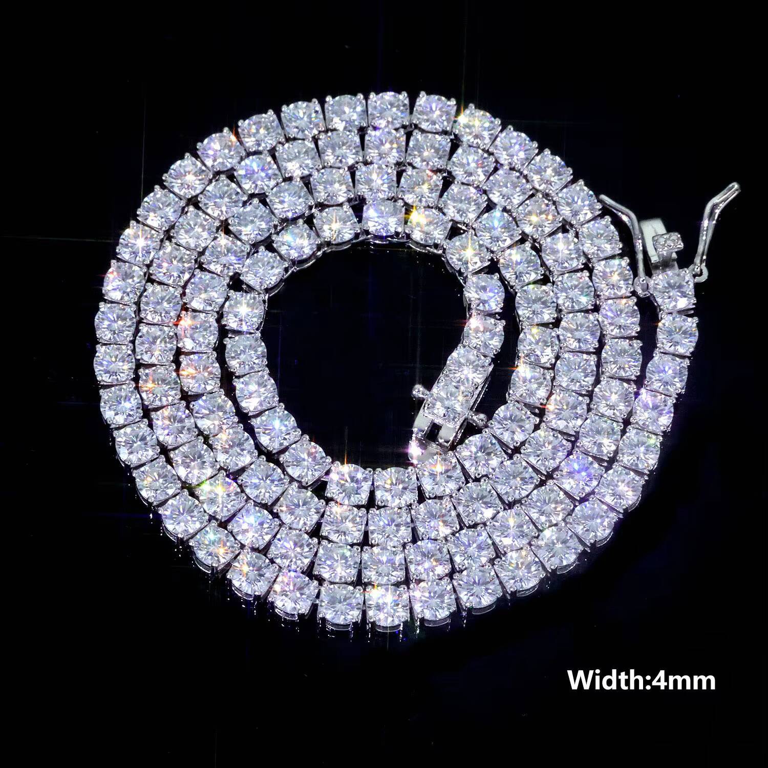 NUOYA High Quality Hiphop Jewelry 2mm 3mm 4mm 5mm VVS Moissanite Diamond Silver Plated Brass Tennis Chain Necklace for Men Women