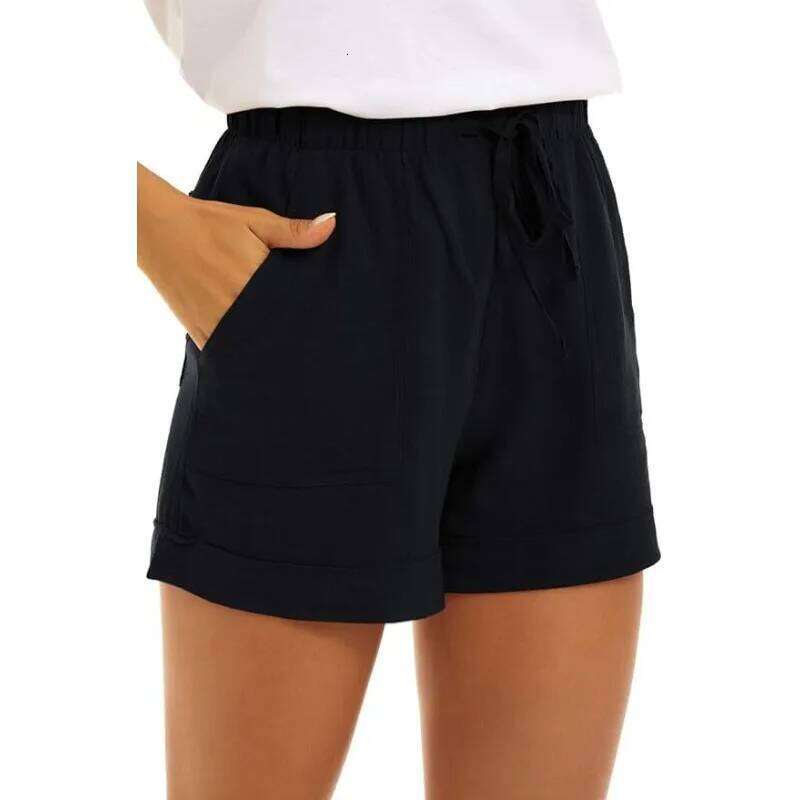 2025 Summer New Women's Shorts Loose Linen Casual Pockets Solid Color High Waist Wide Leg Pants XJ260305