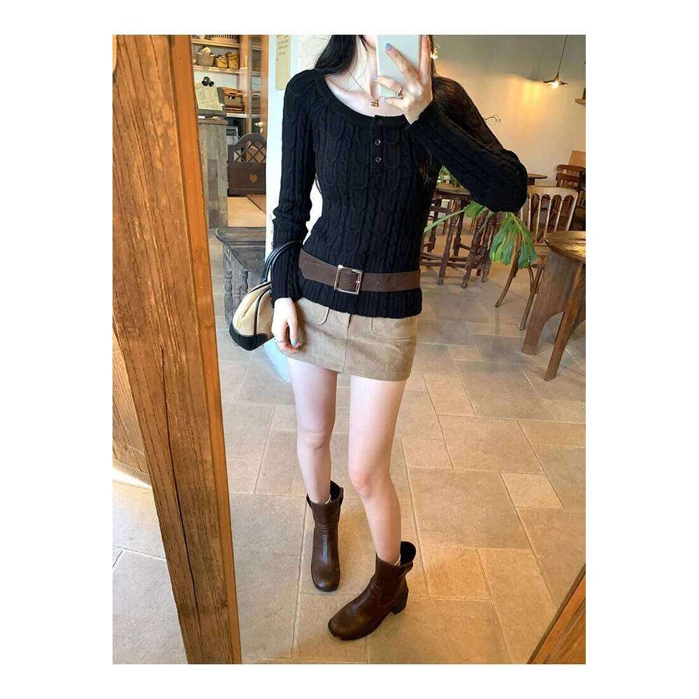 Off Sweater Women Knitted Base Long Sleeve One Shoulder Top Autumn Winter XJ260305