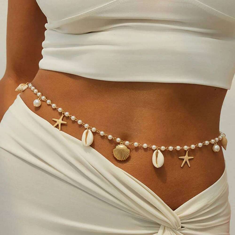 Ingemark Bohemian Imitation Pearl Starfish Conch Pendant Waist for Women Summer Beach Sexy Bikini Body Chain Charm Jewelry S260304