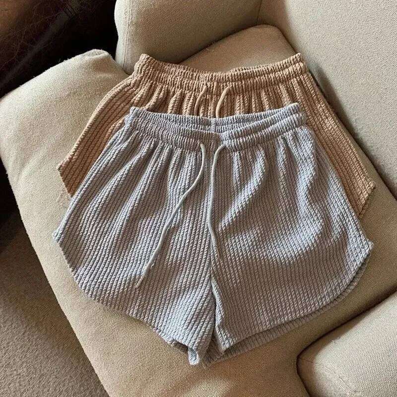 Summer High Elastic Lace Up Drawstring Wide Leg Sweat Short for Women Clothing Womens Shorts XJ260305