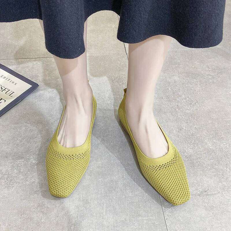 Breathable Mesh Fashion Flats For Women Spring Summer Flat Square Toe Slip-on Loafers Soft Sole Girls Daily Walking Shoes