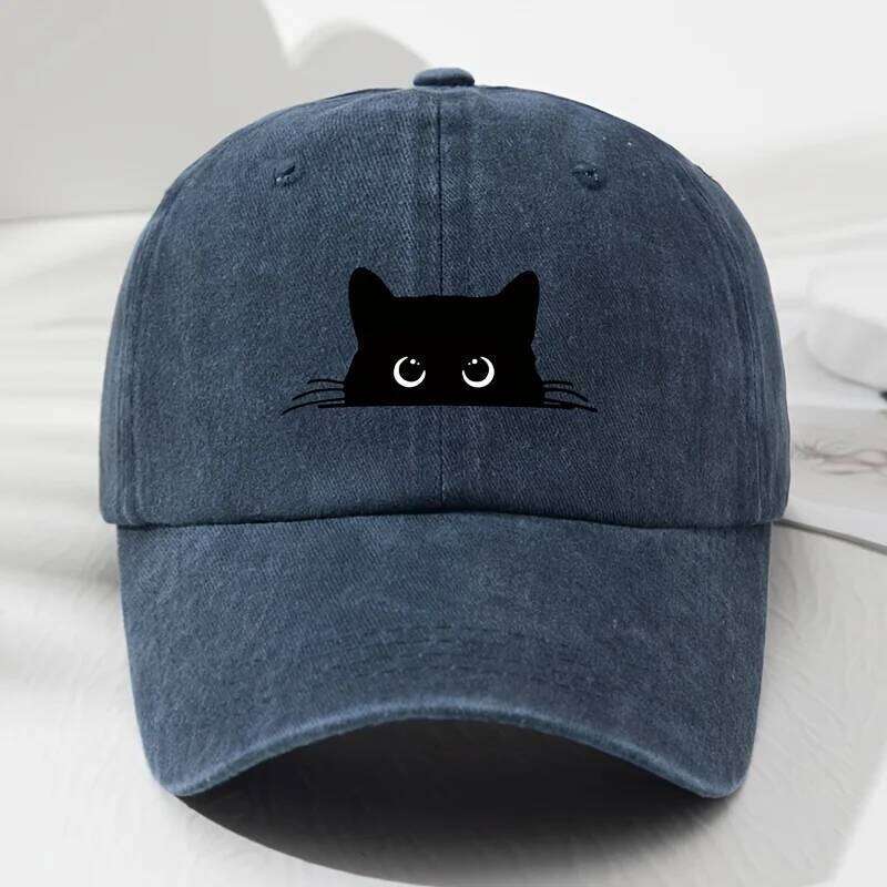Black cat print soft top baseball cap retro men and women outdoor, suitable for sports, fishing, camping Y260304