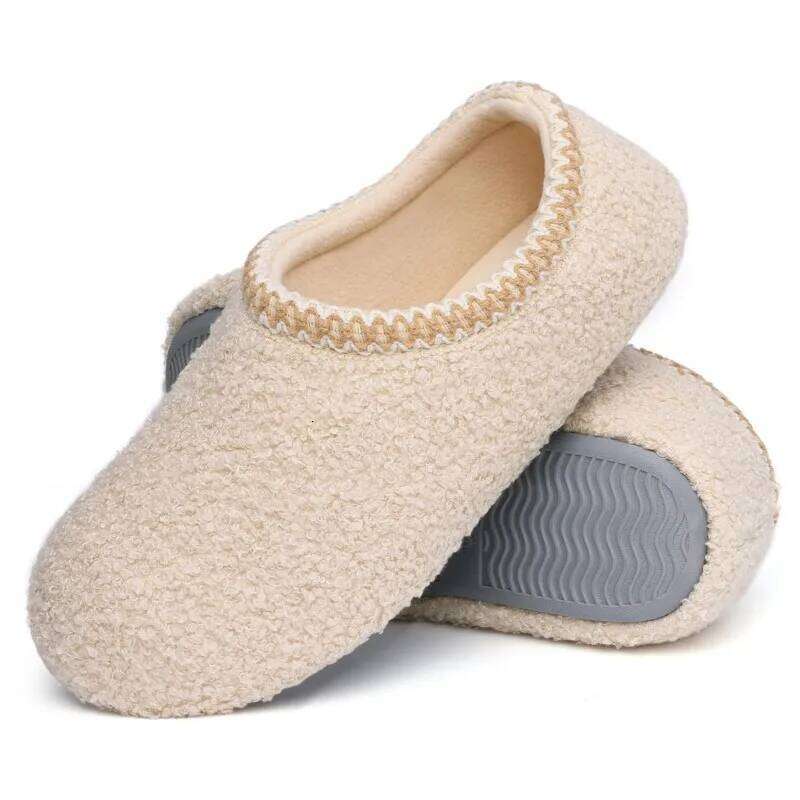 Kidmi Women New Winter Indoor Flat Slides Teddy Velvet Soft Rubber Sole Lace Warm Slippers Outdoor Wear-resistant Shoes
