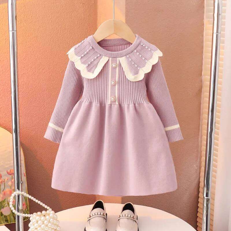 90-150cm Girls' Spring and Autumn New Style Children's Baby Princess Knitted Fashion Sweater Dress Z260304