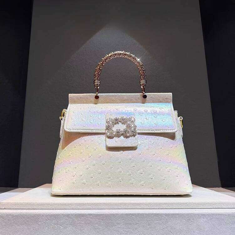 Luxury Brand Diamond 2025 New Handbag Real Leather Shoulder Crossbody Bag Ostrich Pattern For Women