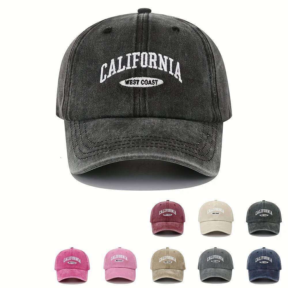1PC Embroidered Baseball Cap On The West Coast Of California Vintage Style Pointed Lightweight Sun Resistant Sport Hat Y260304