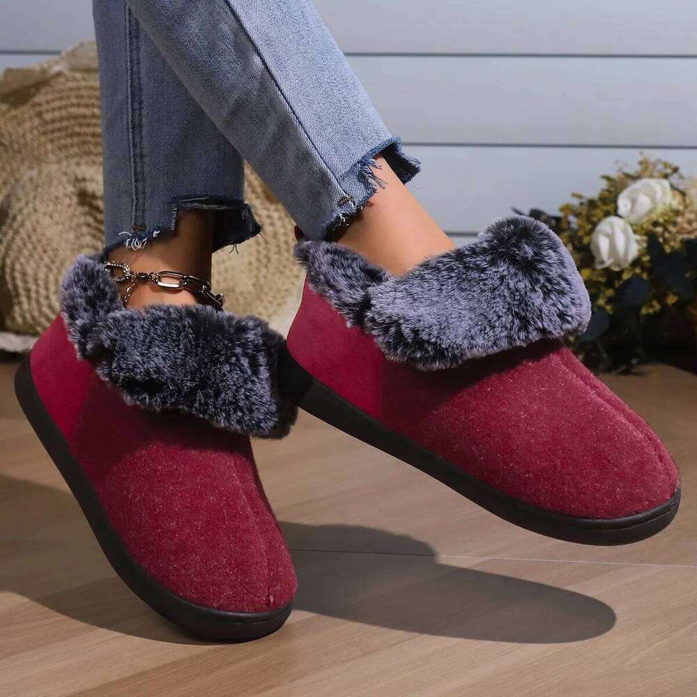 Kidmi Winter Fur Loafers Fluffy Home Shoes For Women Indoor Warm Closed Soft Non-slip High Ankle Fuzzy Slippers