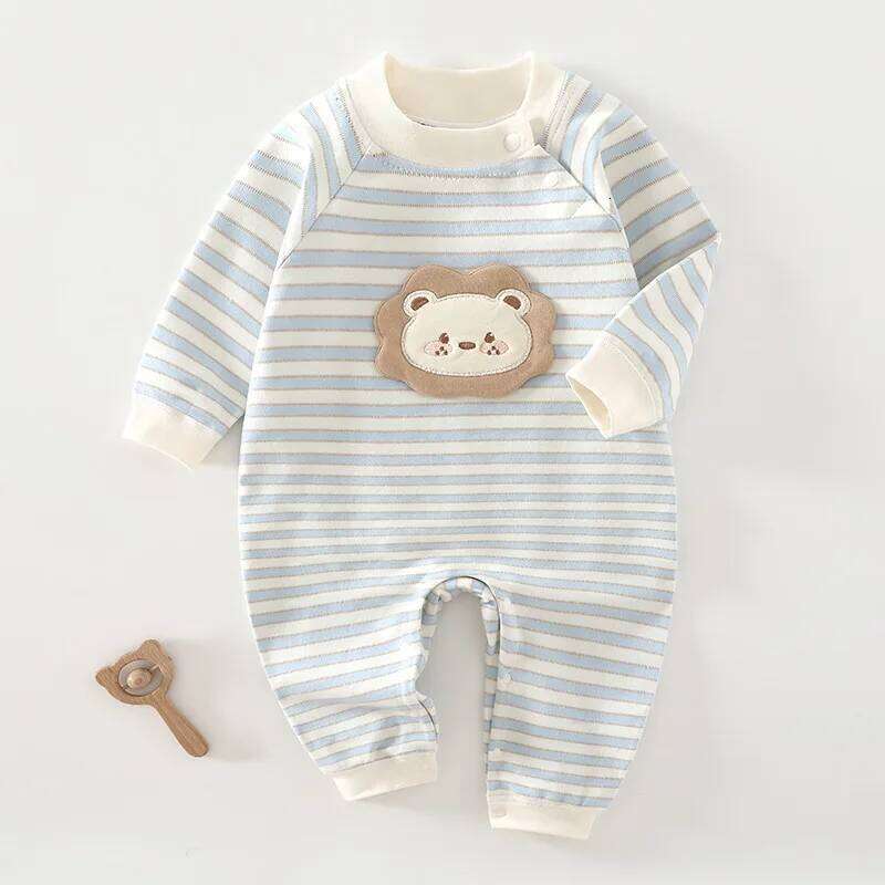 Somenie Unisex Baby Romper Autumn and Winter Clothing Pure Cotton Boy Girls Cute Bear Print Onesie for 3-6-9-12M Z260304