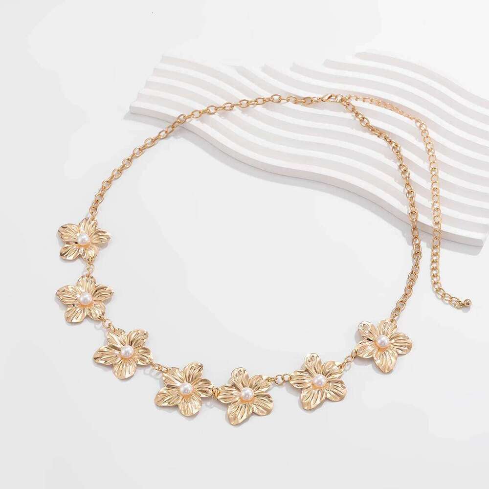 Salircon Fashion Imitation Pearl Metal Flowers For Women Elegant Sexy Body Waist Chain Jewelry Gift S260304