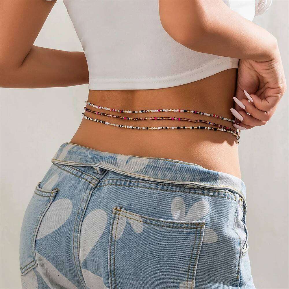 3-Pcs Colorful Waist Chain Set Women Boho Beaded Body Jewelry Adjustable Layered Belly Chains Beach Festival Accessories S260304
