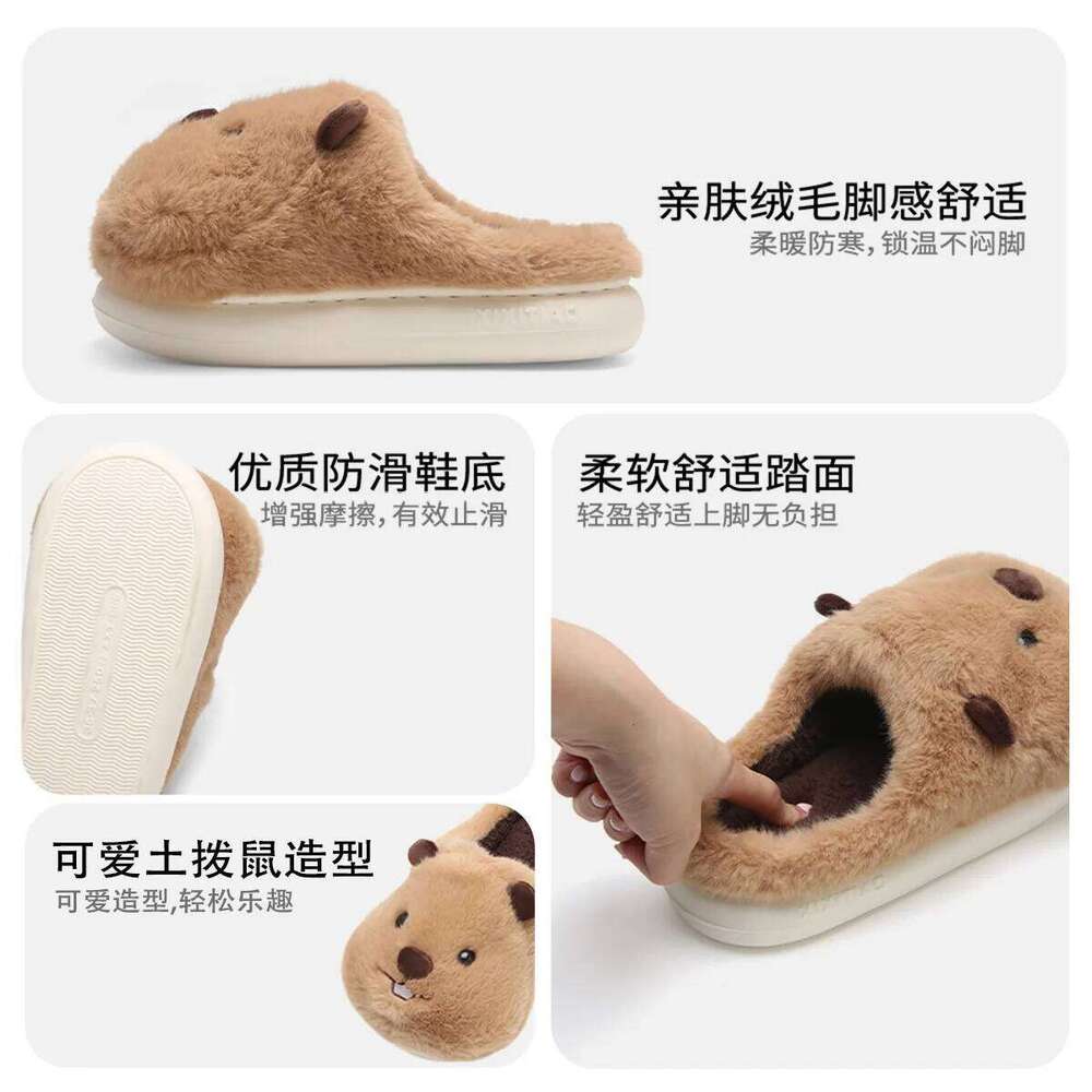 2026 New Indoor Fluffy Slippers For Women Men Winter Warm Shoes Soft Plush Cute Cartoon Style Couples Home Floor Cotton Slipper
