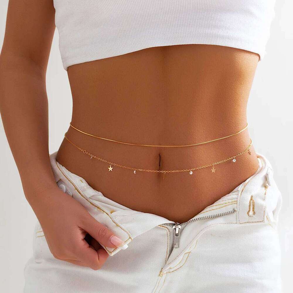 20 Styles Boho Rhinestone Zircon Star Moon Pendant Waist Belly Belt Chain Women Summer Bikini Y2K Accessories Rave Body Jewelry S260304