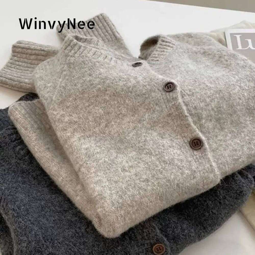 WinvyNee Women's Clothing Merino Wool Camel Cardigans O Neck Long Sleeve Sweaters Solid Outerwear Knitted Tops Autumn B1683005 XJ260305