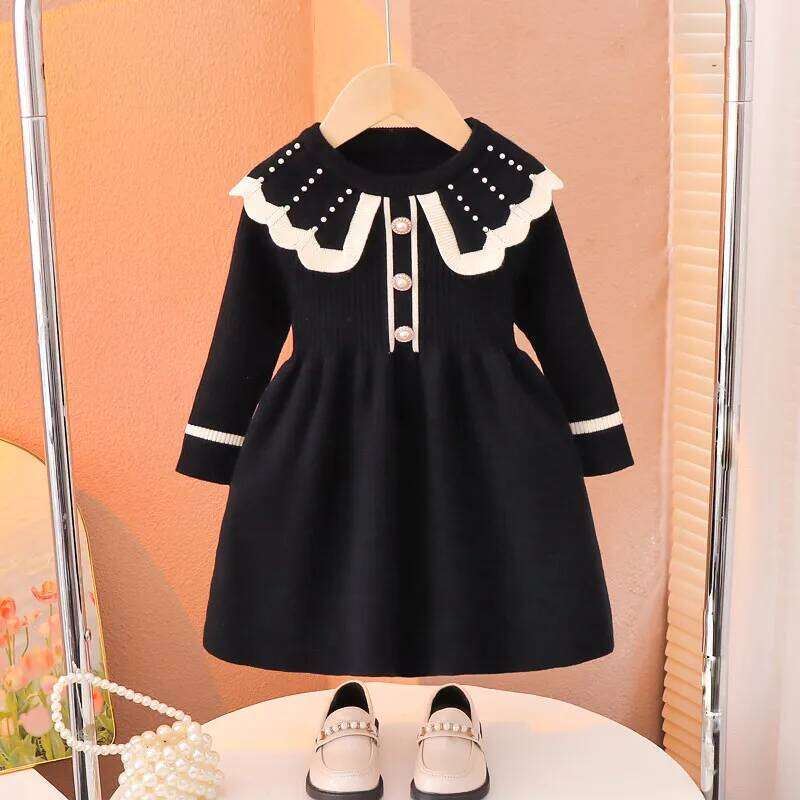 90-150cm Girls' Spring and Autumn New Style Children's Baby Princess Knitted Fashion Sweater Dress Z260304