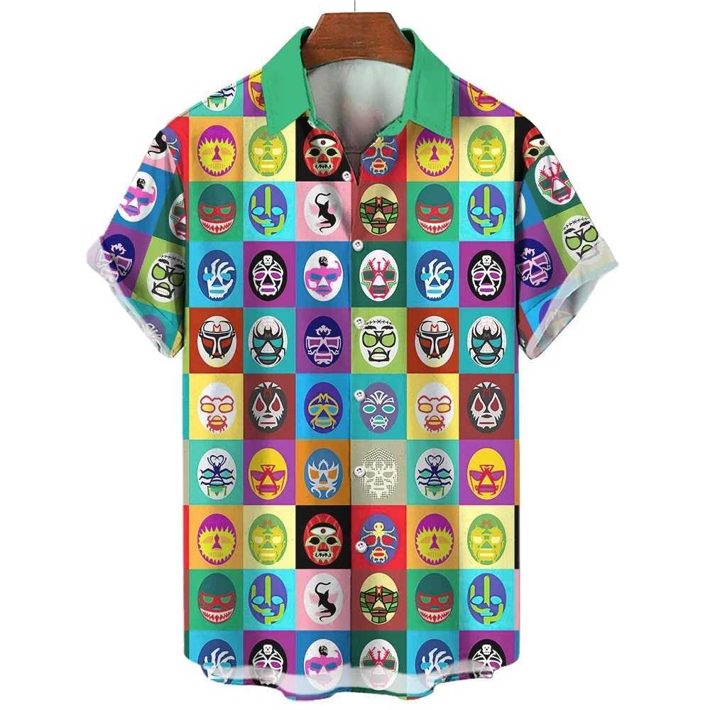 3d Mask Print Mens Shirt Summer Lucha Libre Short Sleeve Shirt Casual Hawaiian Shirt For Men Loose Clothing Mexican Wrestling a06 M260305