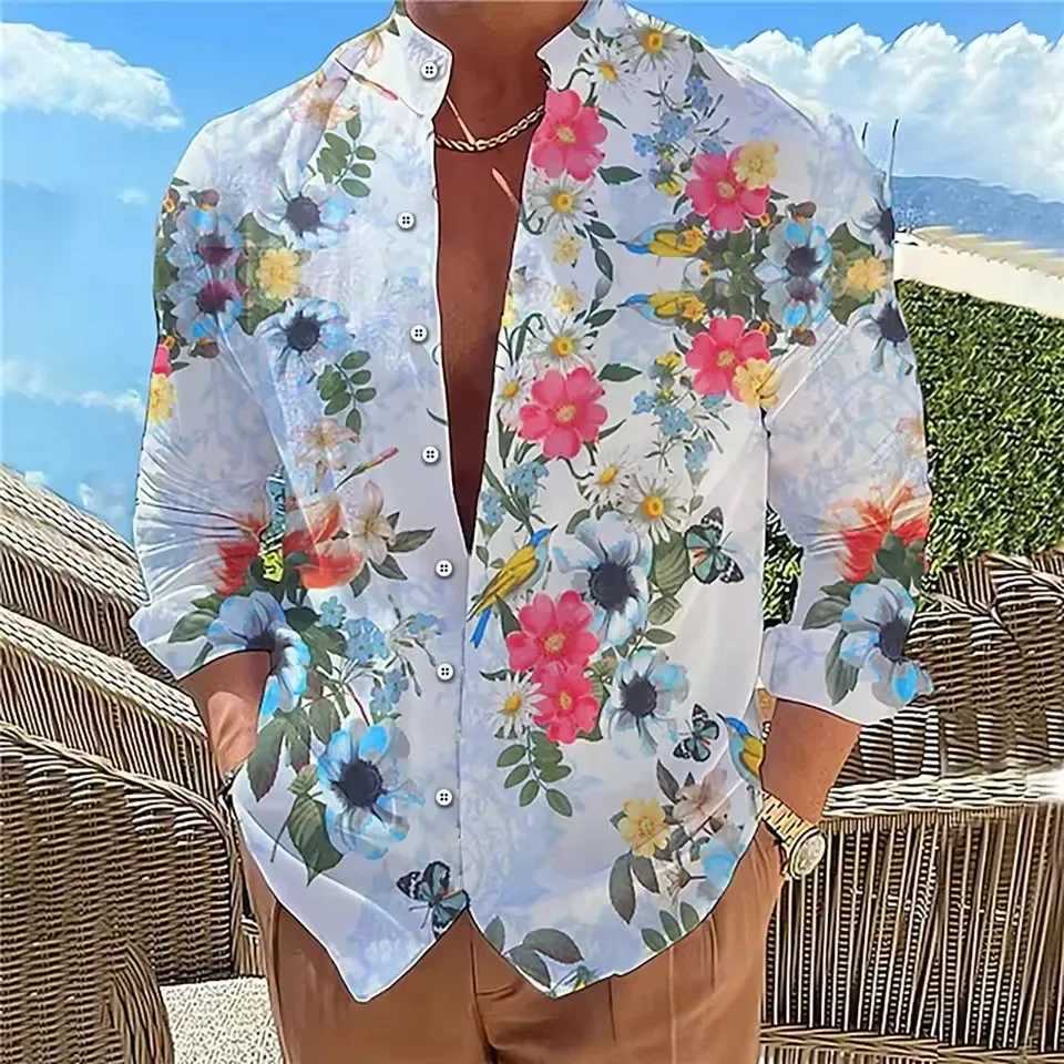 Mens Shirt wiTH Floral Pattern 3D Outdoor Street Long Sleeved Shirt Fashionable Casual and Comfortable CloTHing M260305