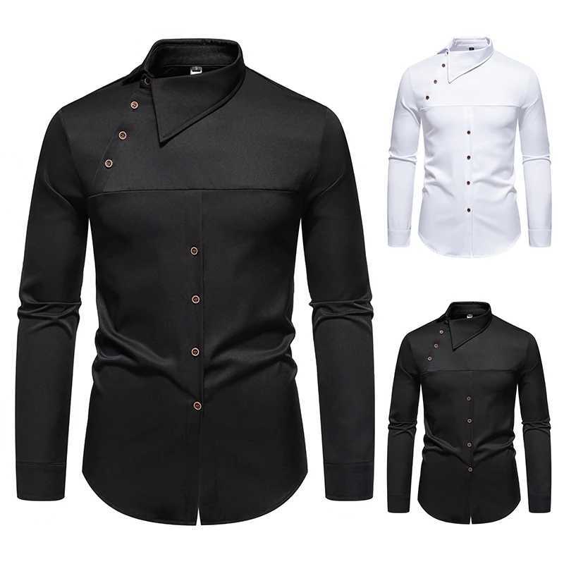 Men Long Sleeve Shirts Personality Slant Collar Mens Dress Shirt Casual Male Top Clothes Chemise Hemd Homme Shirt S55 M260305