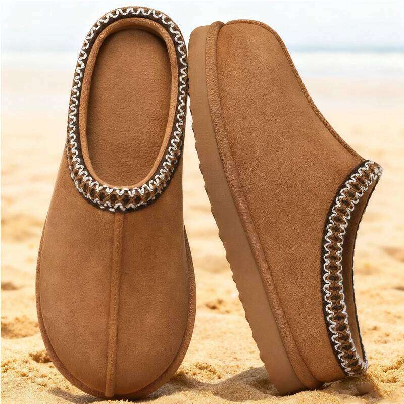 Kidmi Women's Fuzzy Genuine Suede Clog Indoor Outdoor Fluffy House Slippers Winter Slip On Warm Memory Foam Furry Shoes