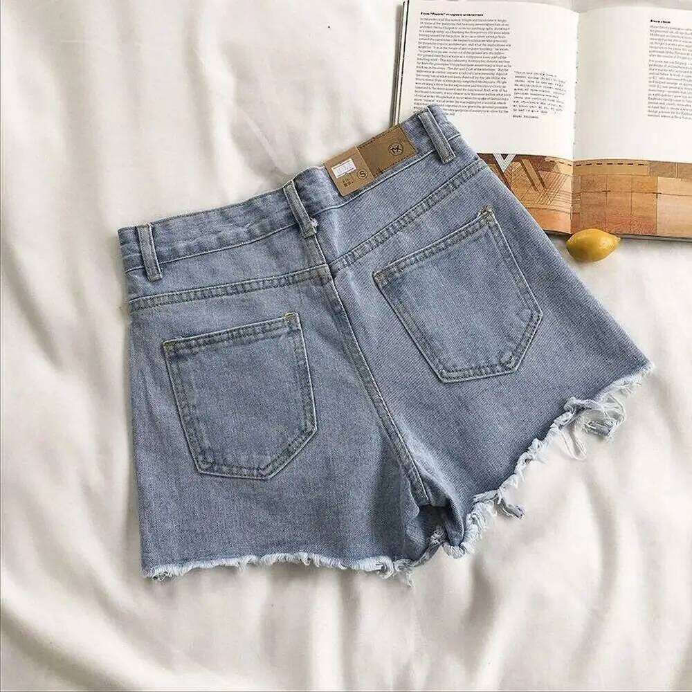 2024 Summer Women Denim Shorts High Waist A-lineRipped Button Zipper Retro Pockets Slim Short Pants XJ260305