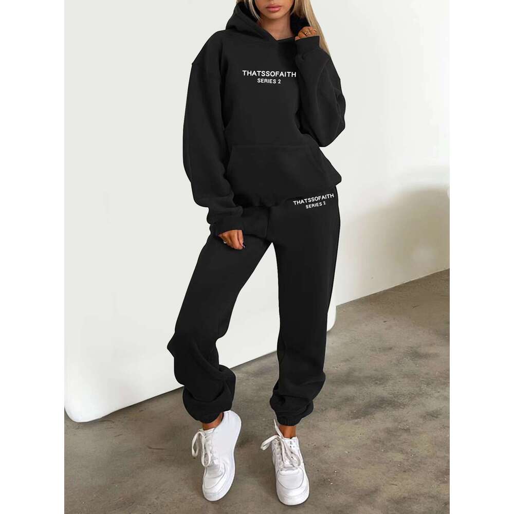 Mardi Hefxessdr Fashion letter Printed Women Hoodie set Street Hip Hop Clothing Casual Female 2pcs Clothing Plush Sweatshirt Two piece set women'