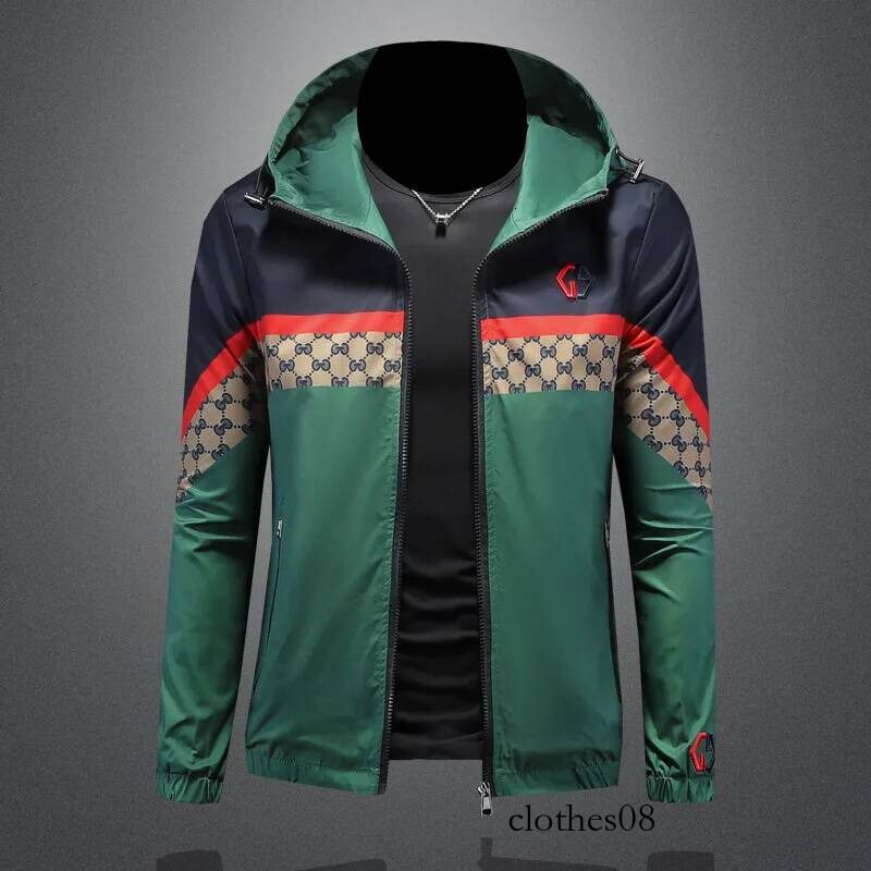 Trendy Letter Print Patchwork Color Hooded Jaet Men's Spring New High End Lightweight Polyester Slim Fit Long Sve Zipper