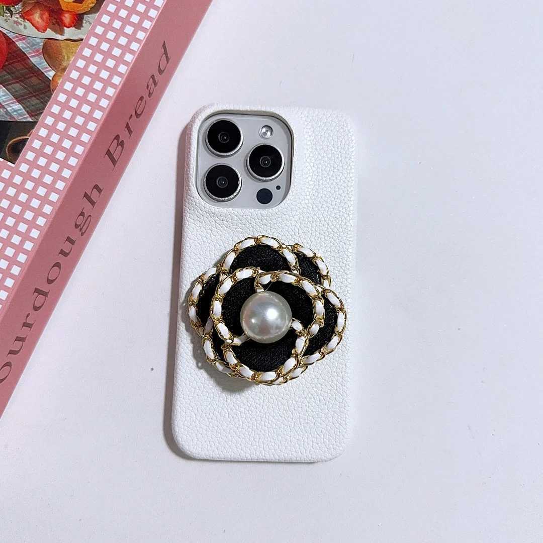 Luxury 3D Camellia Pearl Leather Phone Case For iPhone 16e 16 15 14 13 12 11 Pro Max | Shockproof Hard CoverT260305