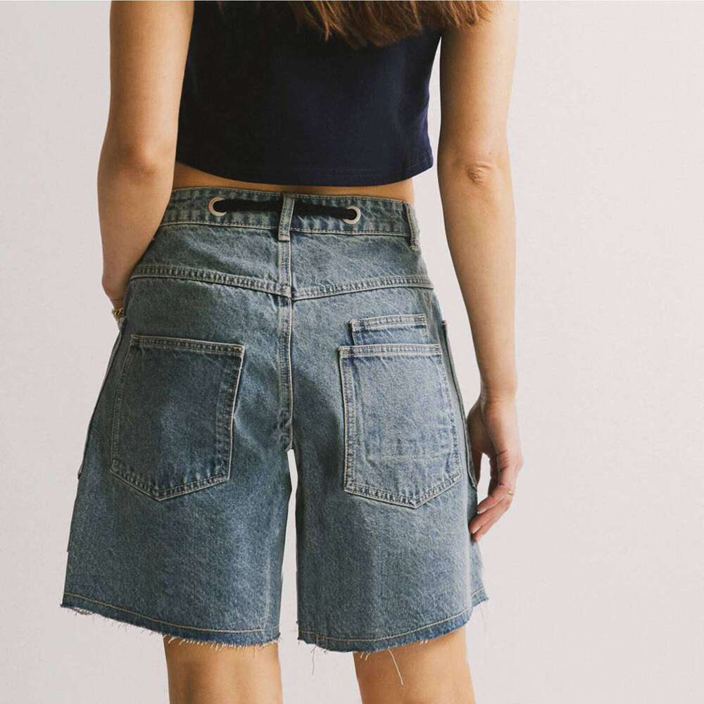 New Fashion Womens Summer Bandage Denim Wide Leg Streetwear Jeans Shorts With Pockets Hot Sale S-XL XJ260305
