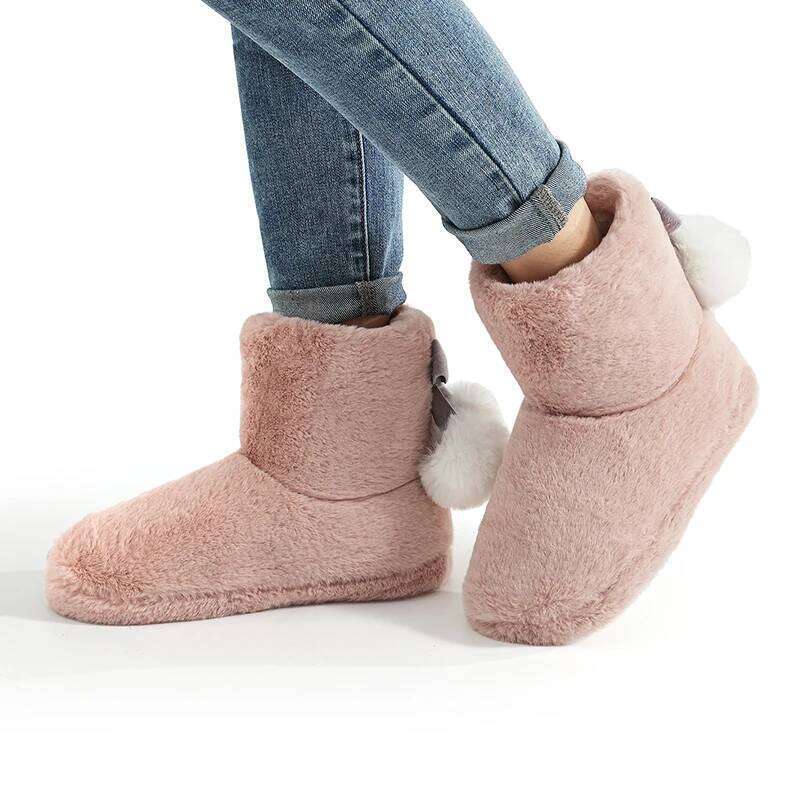 Kidmi Winter Fuzzy Fashion Hairball Indoor Cute Warm Fluffy Snow Boots Antiskid Women Shoes