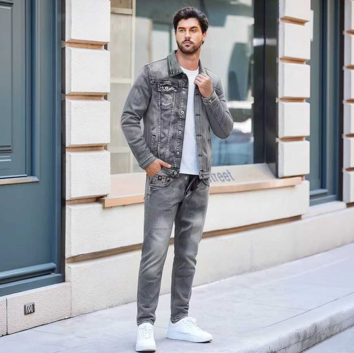 Men's Tracksuits Slim-Fit Denim Business Outfit Two Pieces Of Comfortable Stretch Fabric For Everyday Use Dark Blue Simple Design M-5XL