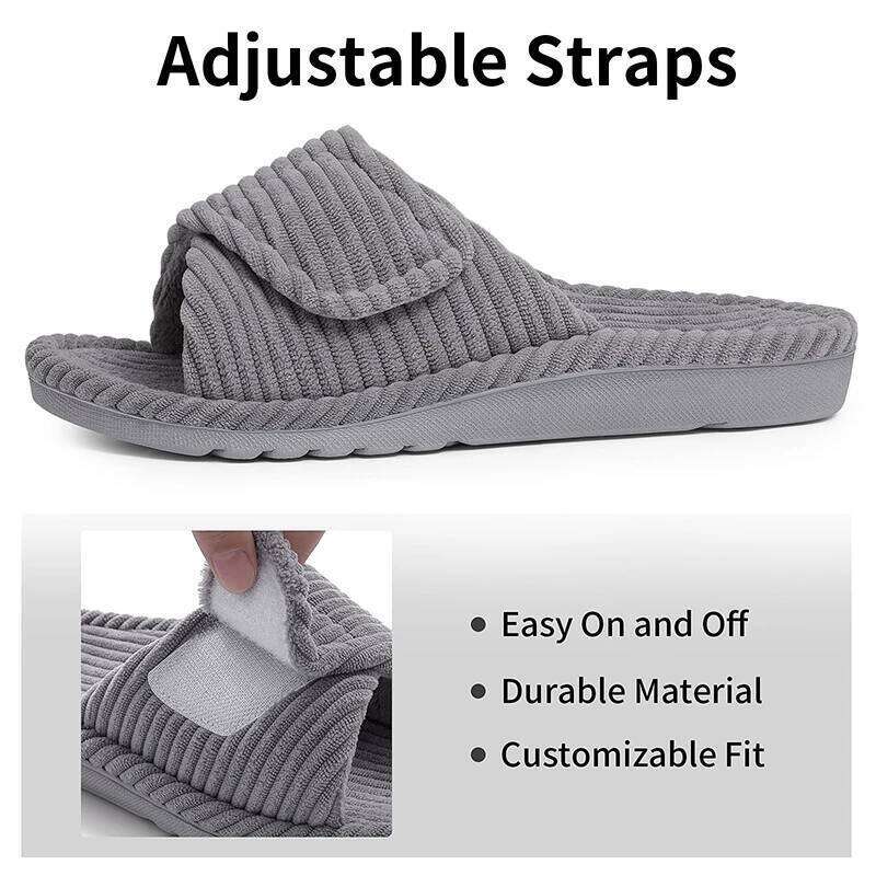 Kidmi Soft Fur Cotton Shoes Women Fashion Open Toe Corduroy Bedroom Slides With Arch Support Adjustable Indoor Slippers
