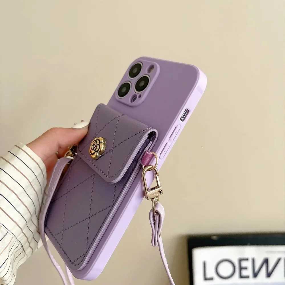 Fashion Quilted Camellia Wallet Lanyard Case for 15T Pro 14T 13T 12T 11 Lite 12 17 Pro Max Detachable Card Holder & Adjustable StrapT260305