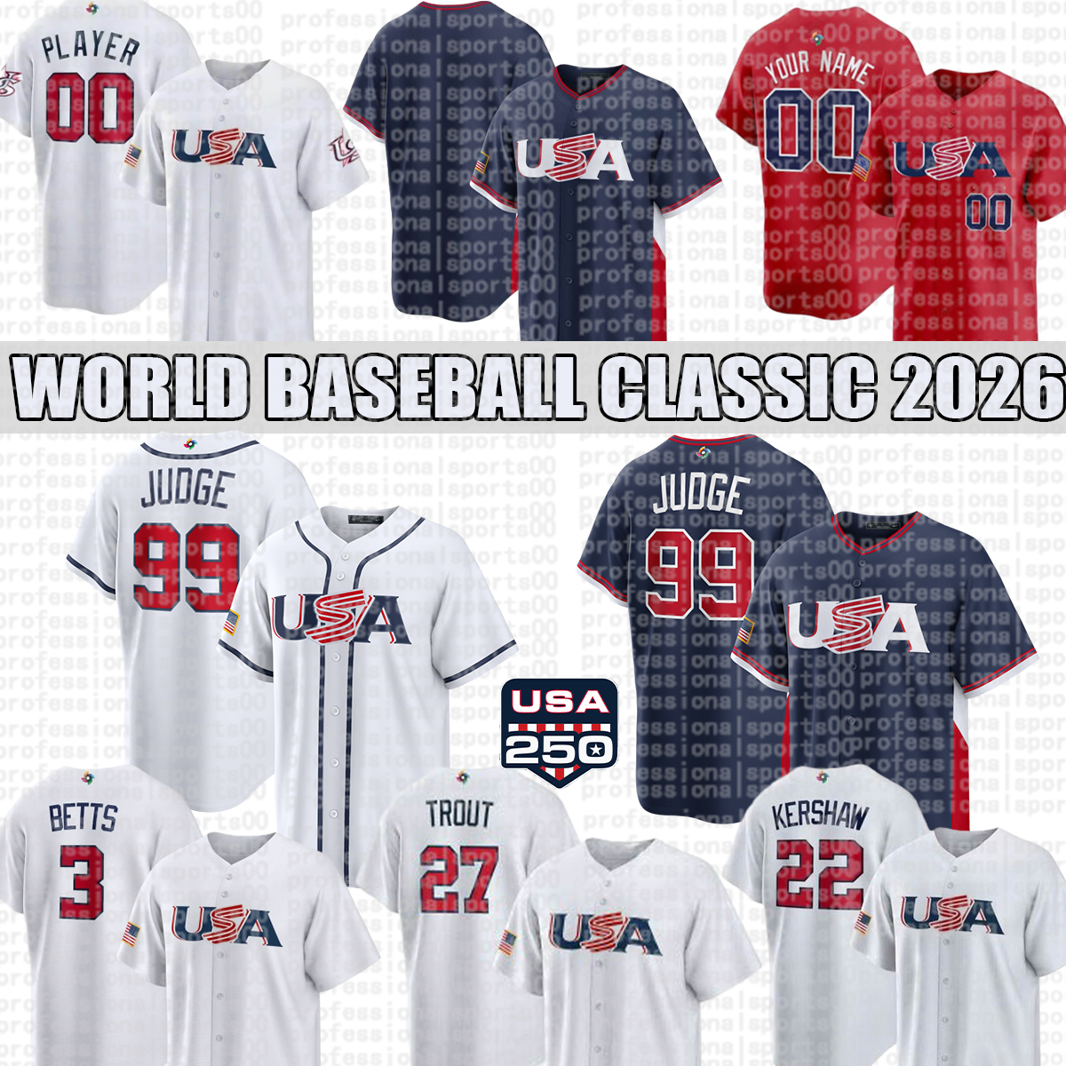 Team usa baseball jersey 2026 world Baseball Jersey 99 Judge 3 Harper 3 Betts 7 Witt Jr. 30 Skenes 7 Carroll 27 Trout Jerseys