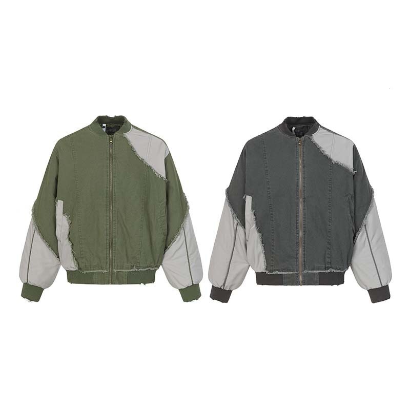 ABOORUN Hi Street Ripped Patchwork Denim Jackets Mens Vintage Turtleneck Cotton Coat 250827